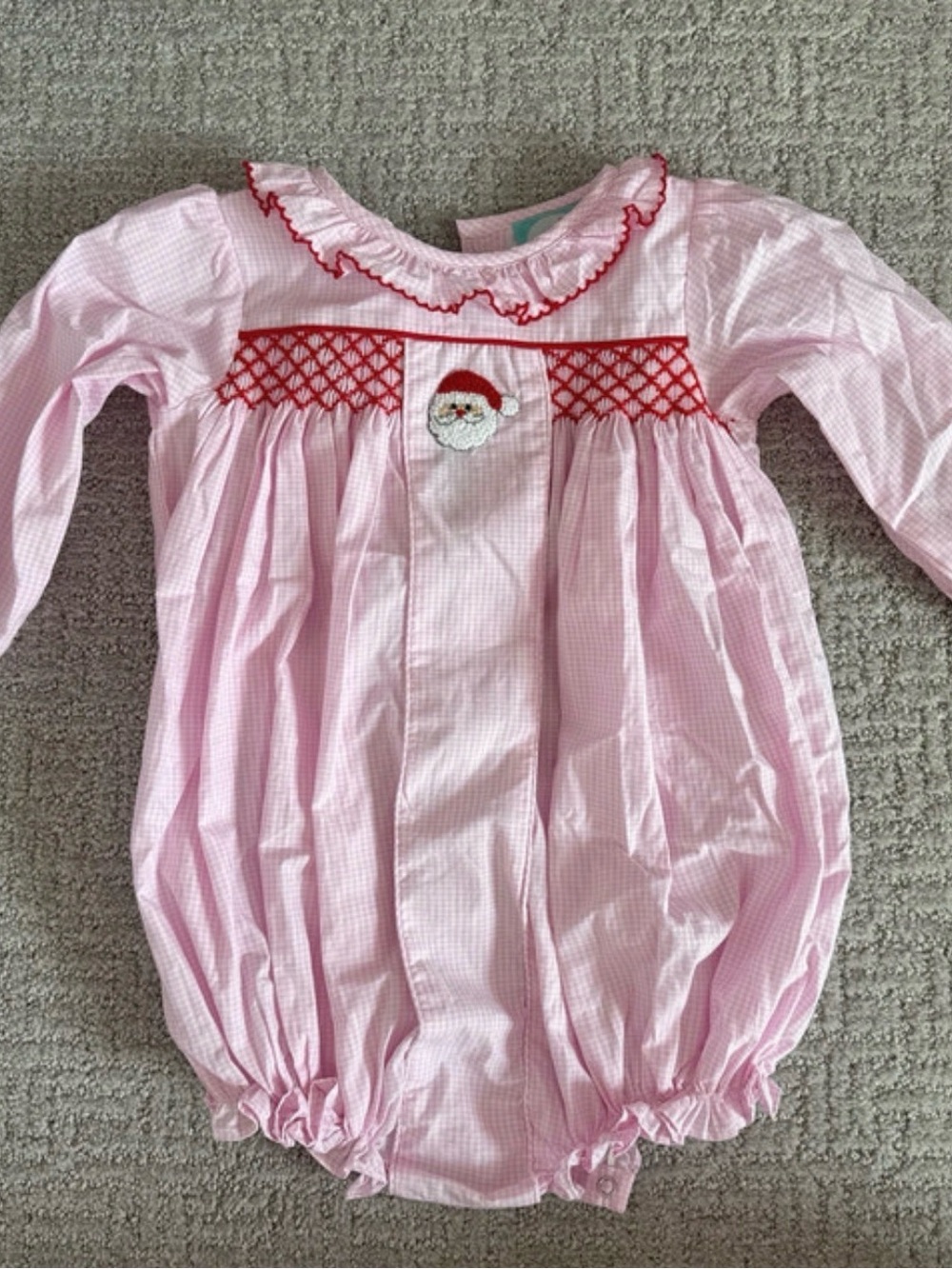 Pink Smocked Santa Bubble Bodysuit for Kids